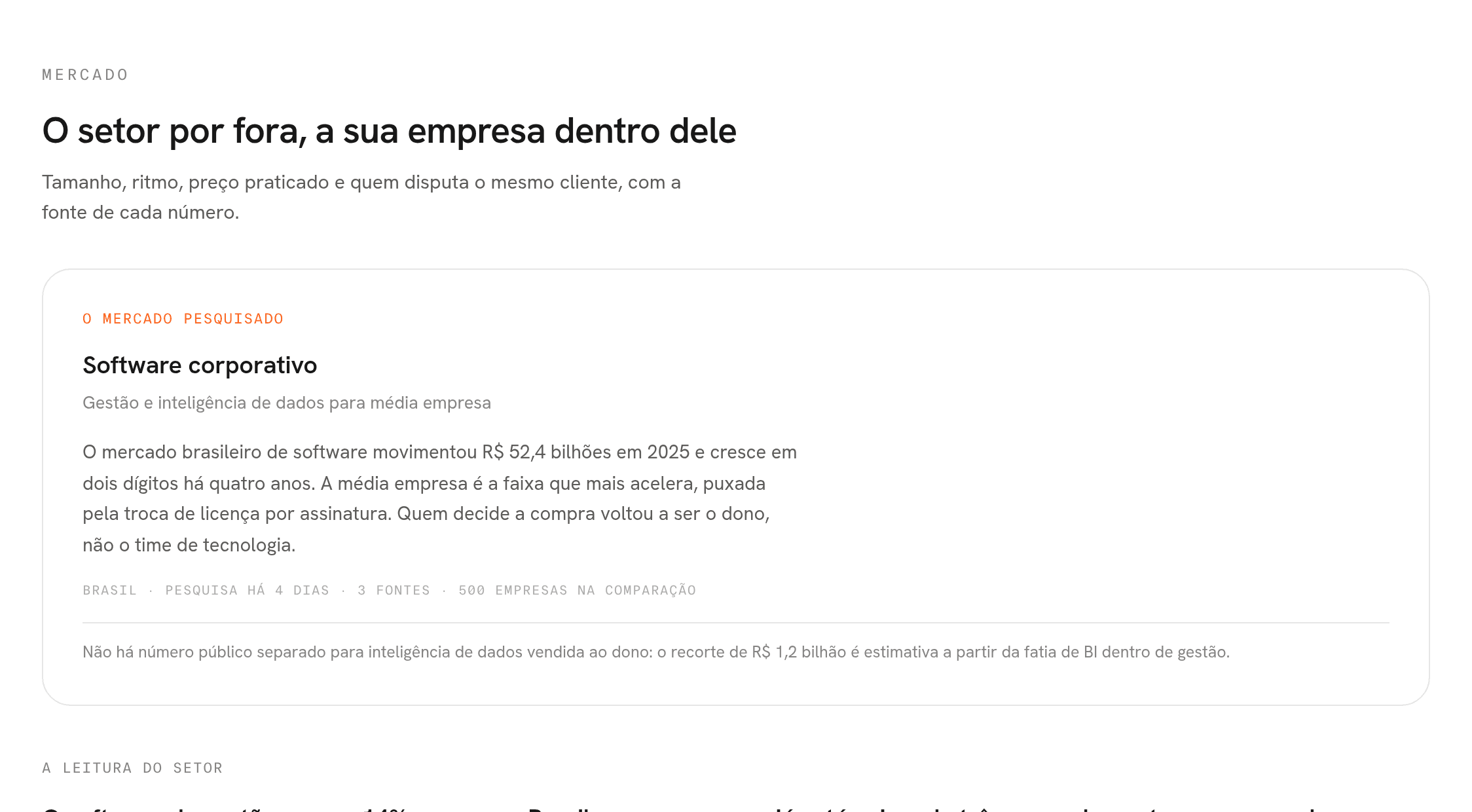 Módulo Mercado do Porttal com a leitura do segmento